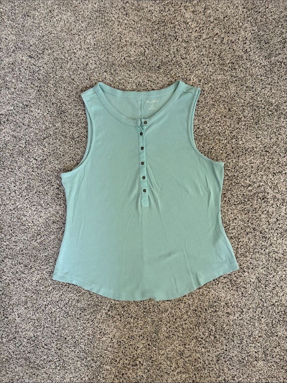 Pilcro Mint Green Ribbed Sleeveless Henley Tank